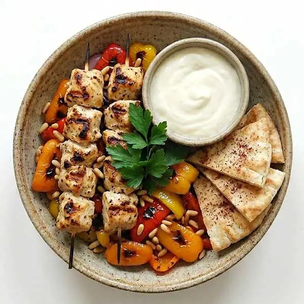 Lebanese Chicken Shish Taouk With Garlic Toum & Toasted Pita